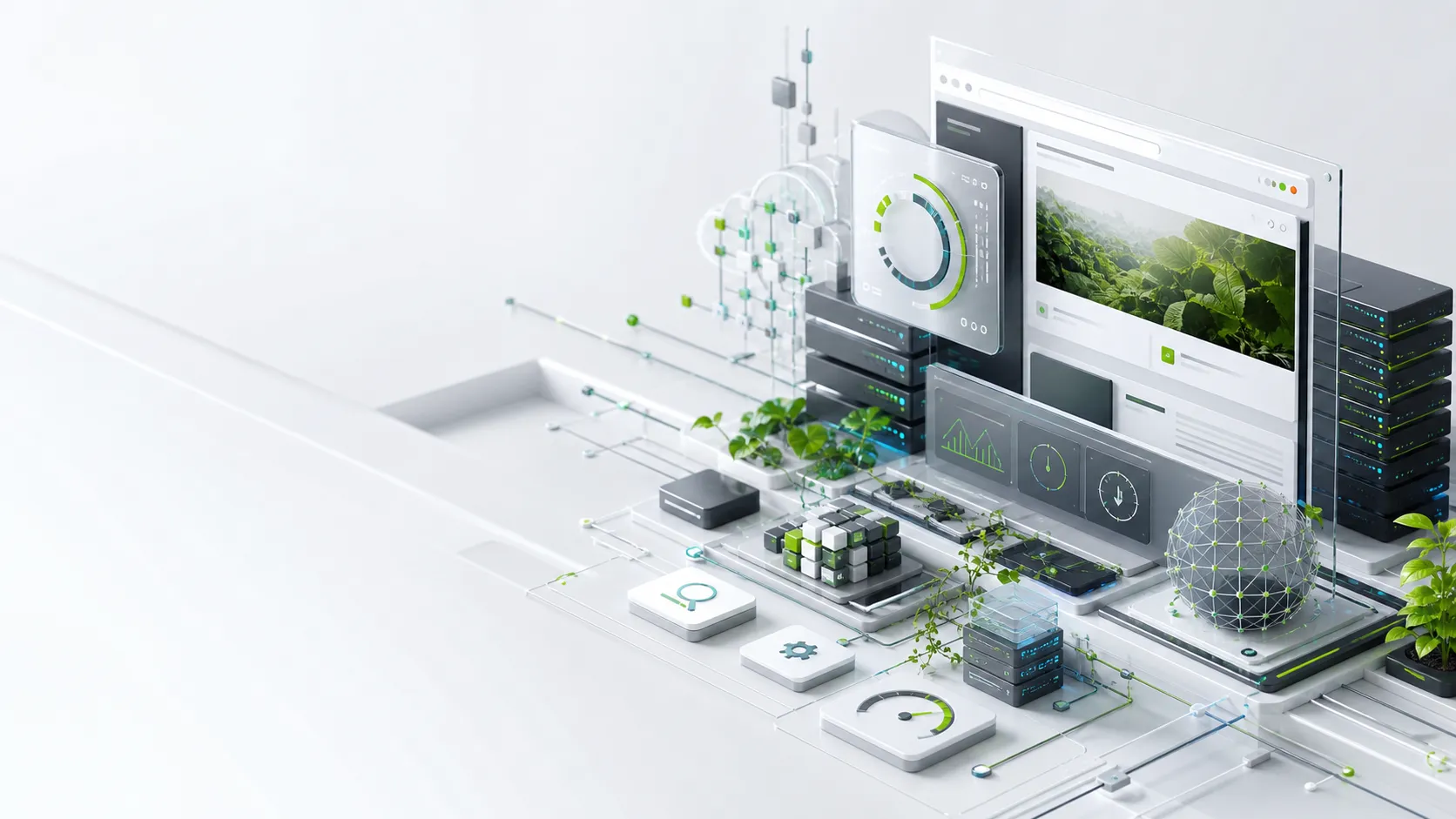Estrutura tecnológica de um site rápido com elementos orgânicos